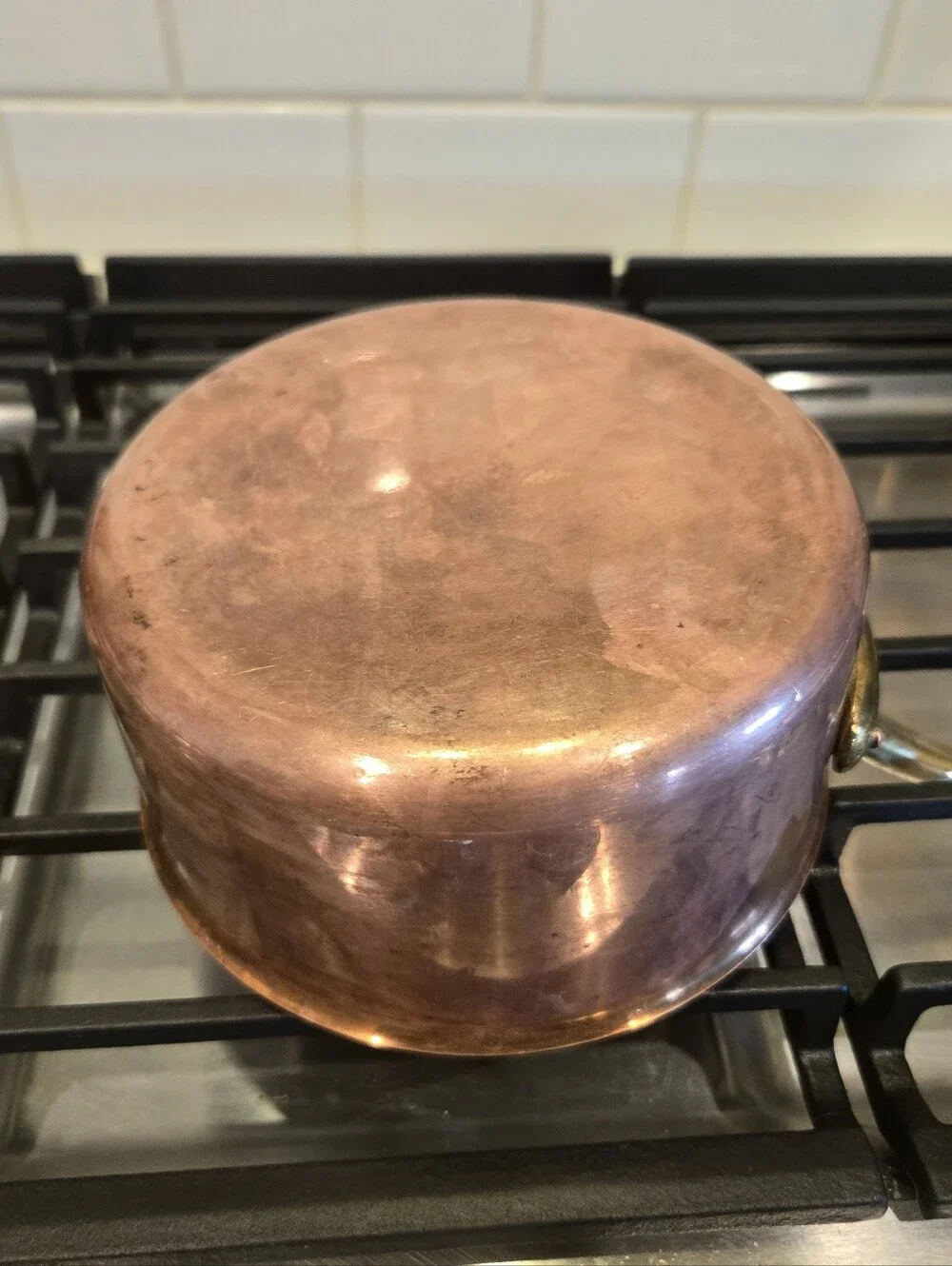 Vintage French Copper Pot W/Brass Handle, Sauce Pot, Unmarked Tin-Lined Saucepan